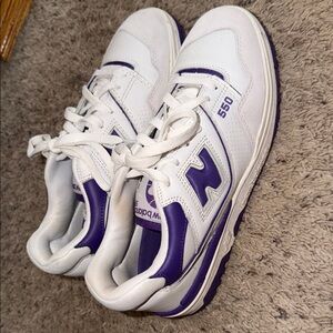 New Balance White and Purple 550 Retro Sneakers